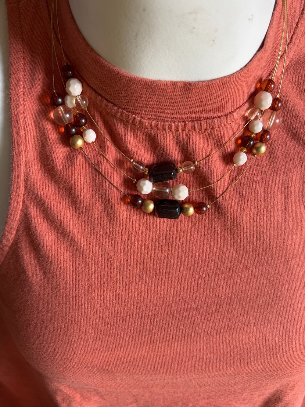 Joan Rivers Vintage Floating Bead Multistrand Illusion Necklace Gold Tone Warm